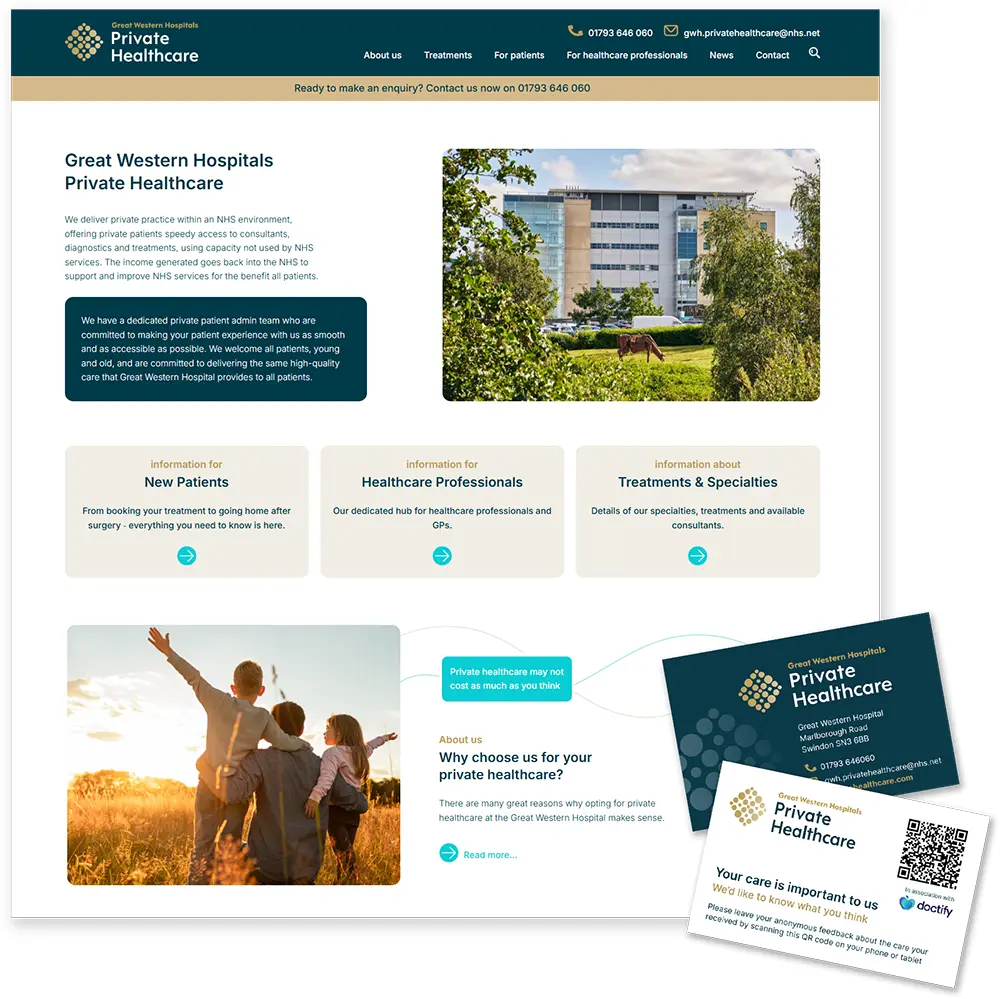Web design, logo design and printed materials for Great Western Hospitals Private Healthcare