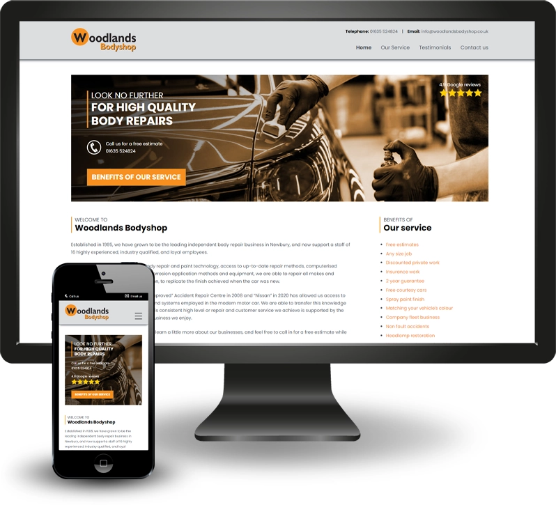 Responsive web design for Woodlands Bodyshop